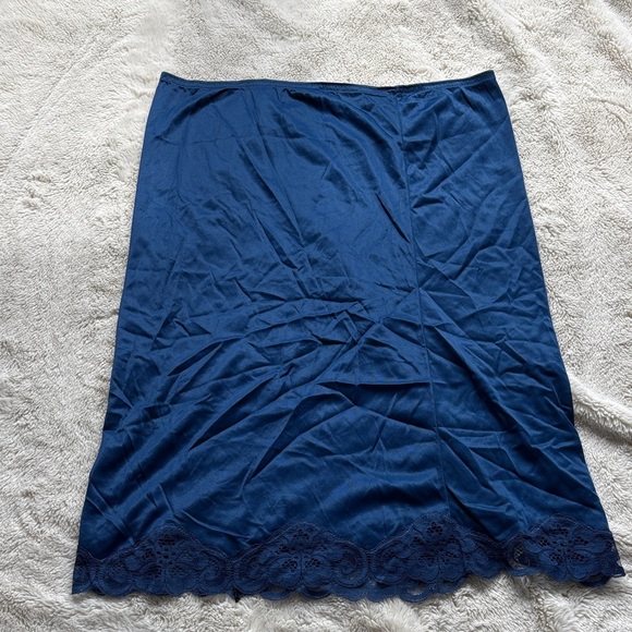 Vintage Reitmans Navy Lace Slip Skirt | Satin Feel | Cottagecore Lingerie | - Picture 2 of 5
